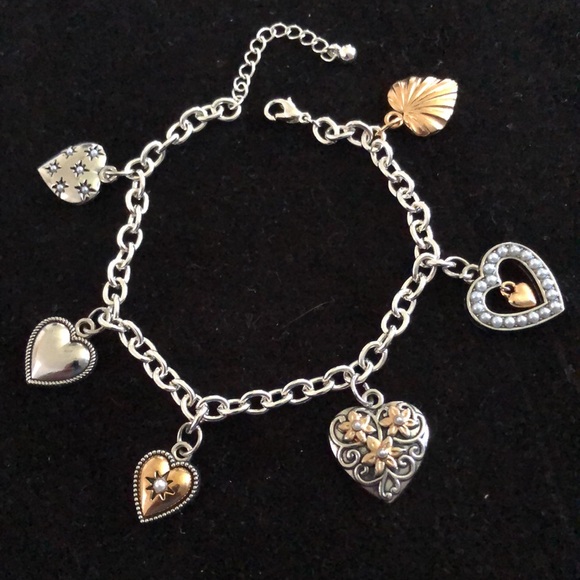 Elegant Silver and Gold Heart Charm Bracelet - Picture 3 of 10
